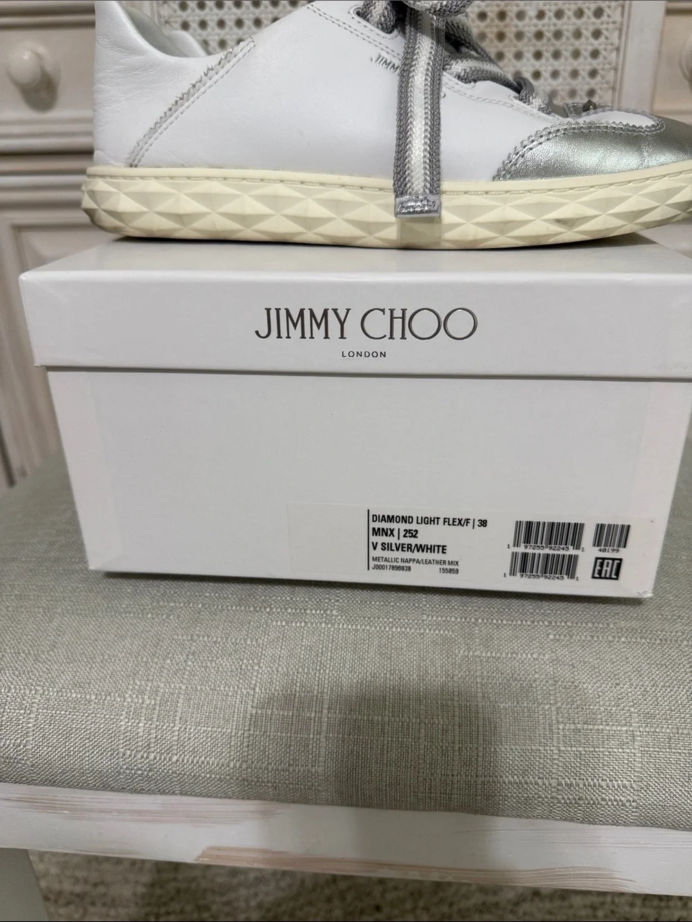 Jimmy Choo Silver & White Women’s Low-Top Sneakers